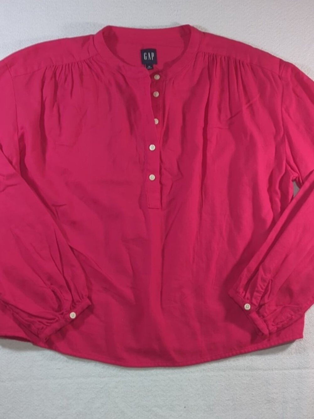 NWT Gap Long Sleeve Henley Blouse Top Hot Pink Magenta - Size Medium